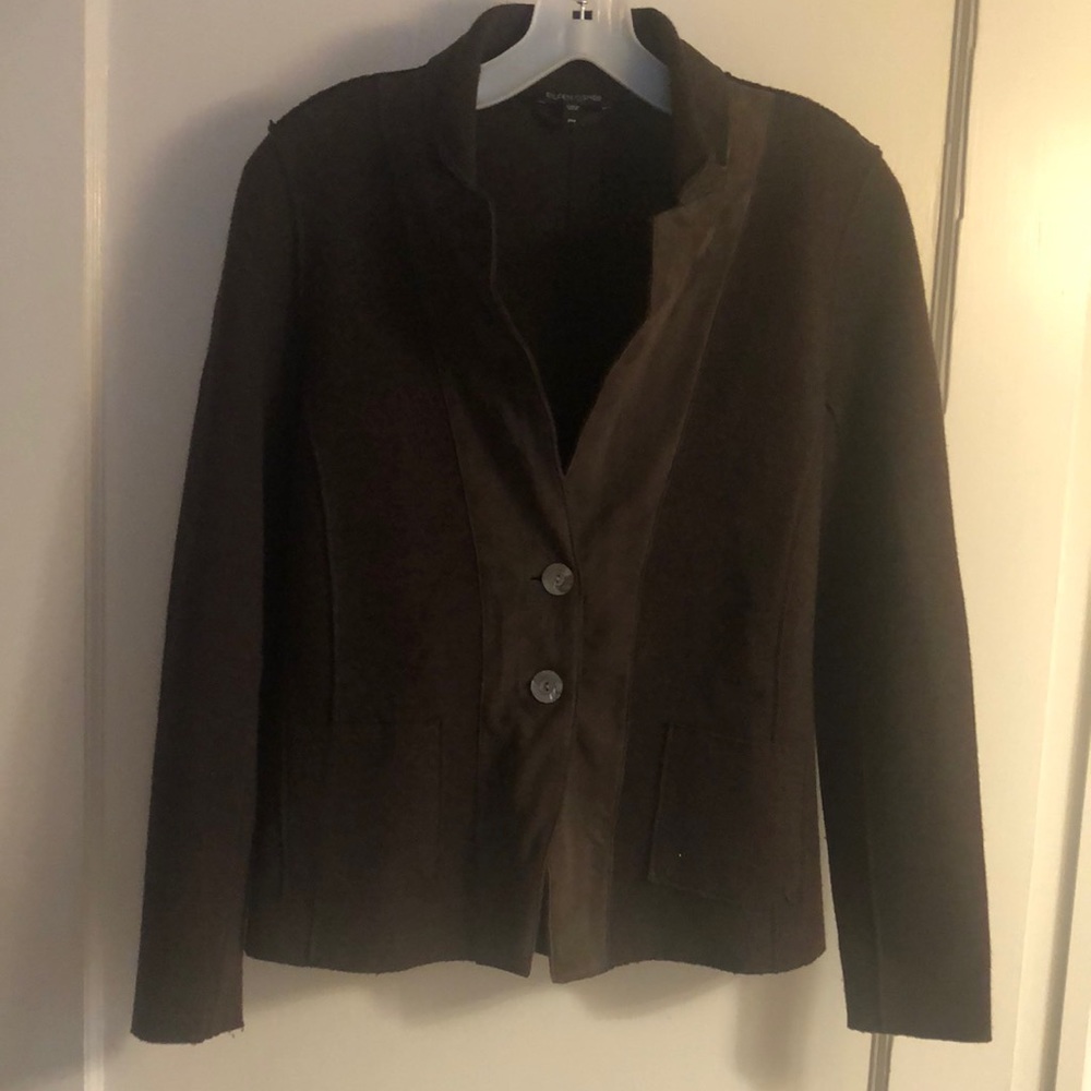 Eileen Fisher women's merino wool/lamb leather jacket brown